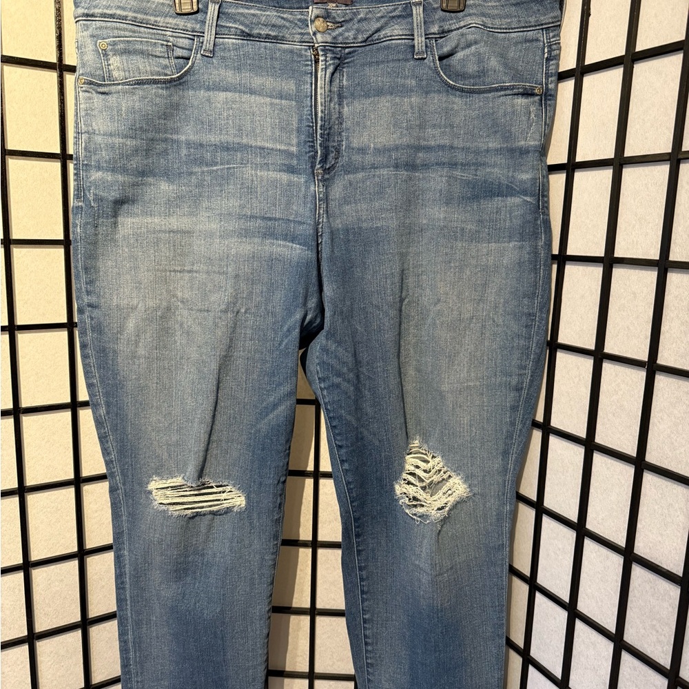 NYDJ Blue Boyfriend Jeans with Distressing and Vintage Look